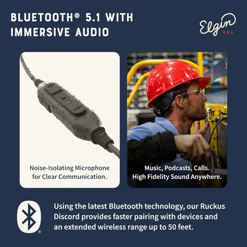 Vista 6 de Auriculares Elgin Rumble Bluetooth con protección auditiva, auriculares inalámbricos con reducción de ruido de 27 dB y micrófono con cancelación