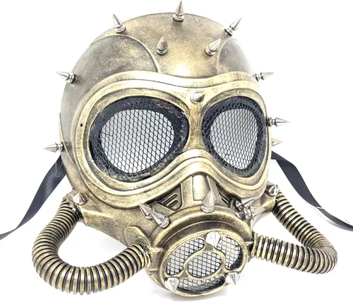 Vista 21 de Máscara de esqueleto espeluznante metálica estilo Steampunk para disfraz de Halloween, fiesta y cosplay