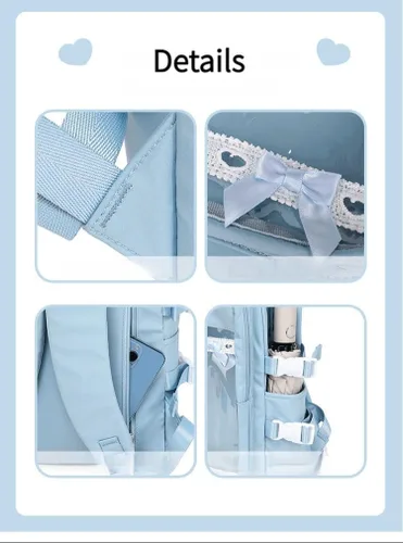 Vista 5 de Parent-kuro, Azul transparente negro, Mochila Kawaii Grunge Y2k Cute Backpack Daypack