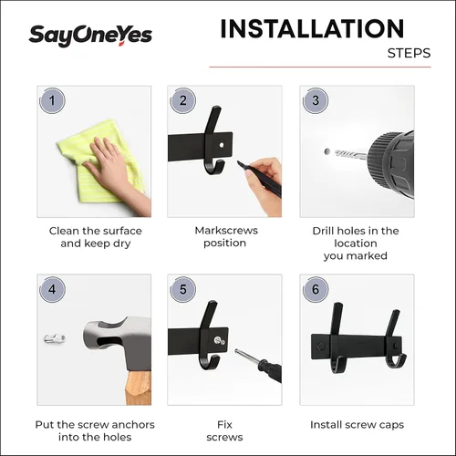 Vista 6 de Perchero de Abrigos Pequeño Negro Mate para Pared – Riel de Ganchos de Acero Inoxidable de 6 Pulgadas con 2 Ganchos Dobles para Abrigos