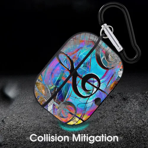 Vista 5 de Notas musicales y clave en el espacio para AirPods Pro (2ª/1ª generación), cubierta protectora de PC dura con llavero, LED frontal visible