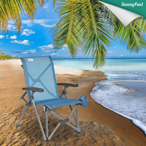 Vista 4 de SUNNYFEEL Silla plegable para campamento, sillas ergonómicas resistentes con soporte de respaldo alto ajustable transpirable y soporte para tazas