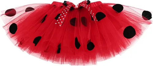 Vista 3 de IBAKOM Traje de 1 2 cumpleaños para niña de mariquita+tutú de tul+diadema 3 piezas de ropa de princesa disfraz de Halloween