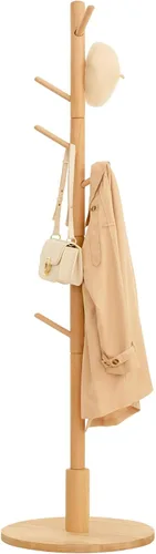 Cozivolife Perchero de pie, perchero de madera con 9 ganchos y 3 alturas ajustables, abrigo de árbol de madera de haya para dormitorio, oficina,