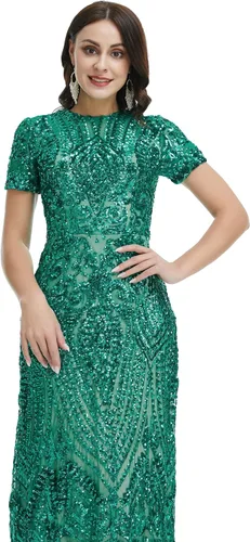 Vista 5 de Vestido de noche de sirena con lentejuelas de manga corta para mujer