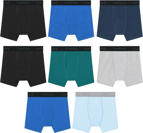 Vista 4 de Hanes Paquete de 8 o 12 calzoncillos tipo bóxer para niños, ropa interior elástica de algodón para niños y niños pequeños