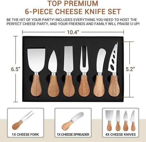 Vista 7 de generik ZIGACH - Juego de 6 cuchillos para queso, acero inoxidable, accesorios de queso, cuchillos, cortar, rebanar, afeitar, extender todo
