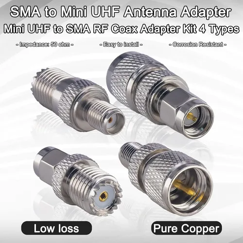 Vista 4 de onelinkmore Kit de adaptador SMA a Mini UHF de 4 tipos, SMA macho/hembra a mini-UHF macho/hembra RF coaxial, compatible con radios móviles Legacy