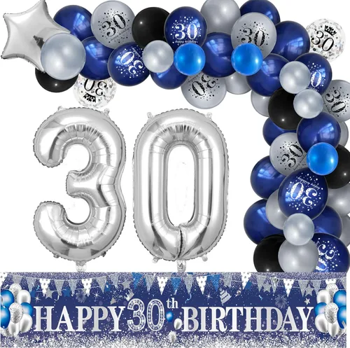 Vista 14 de Decoraciones de fiesta de cumpleaños número 16 color azul marino con 61 globos de látex, globos de aluminio con el número 16, globos de fondo