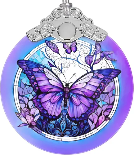 Vista 10 de Adorno de luz de luna azul, adornos de Navidad, decoraciones de Navidad para árbol, adorno de vitral, recuerdo de reliquia, intercambio de regalos