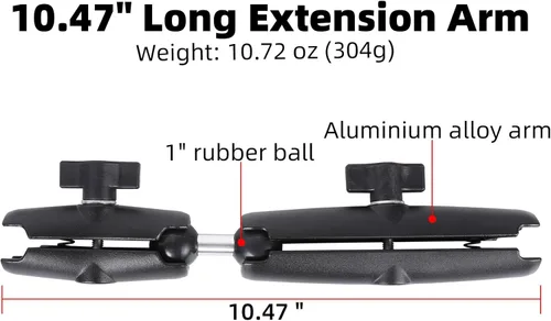 Vista 2 de Brazo de doble enchufe de doble extensión con adaptador de bola doble de 1 pulgada compatible con montaje de tamaño RAM B y otros dispositivos