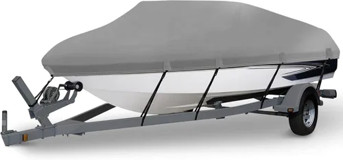 Vista 14 de Funda impermeable de poliuretano 1200D resistente para lancha, lona de poliéster de grado marino, para casco en V de 14 a 16 pies, lancha de pesca