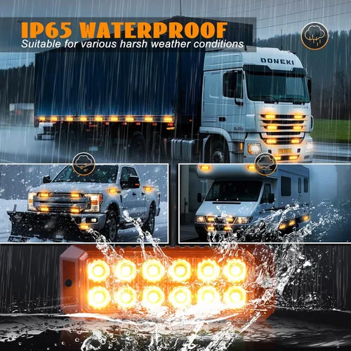 Vista 5 de 2 luces LED estroboscópicas ámbar 12 luces LED para remolque, camión, montaje en superficie, luces estroboscópicas de emergencia intermitentes