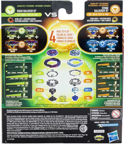 Vista 4 de Bey Blade Hasbro Burst QuadDrive Roar Balkesh B7 y Stone Balderov B7 Spinning Top Pack - 2 juegos de batalla para niños a partir de 8 años