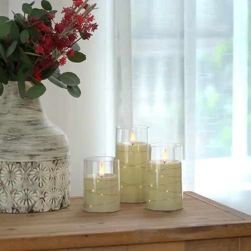 Vista 5 de Amagic Velas sin llama con tira de luces parpadeantes velas LED que funcionan con pilas vela de cadena integrada con control remoto y temporizadores