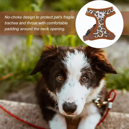 Vista 7 de TEHAUX Arnés para perros pequeños – Arnés de chaleco para perros pequeños, arnés acolchado ajustable de leopardo para mascotas, para cachorros