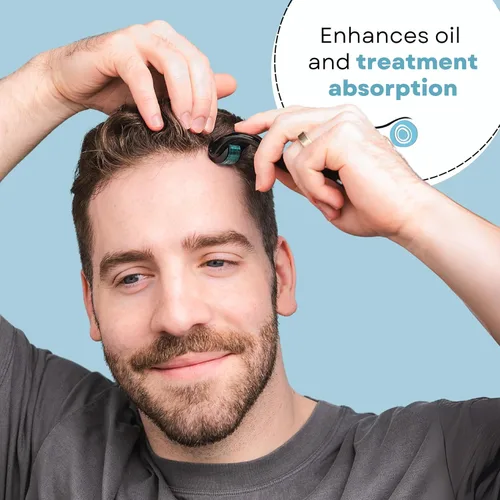 Vista 2 de Derma Roller - 540 microagujas de titanio para cabello, barba y piel Rodillo de microagujas para cara y cuero cabelludo Incluye estuche
