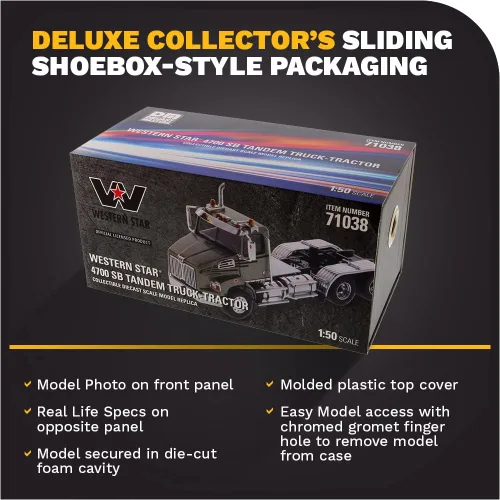 Vista 6 de Diecast Masters 1:50 Escala Western Star 4700 SBFA Tandem Day Cab Serie Transporte Verde Oliva Metálico Modelo 71038