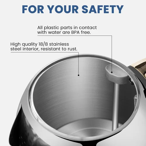 Vista 7 de SUSTEAS Hervidor Eléctrico – Hervidor de Agua Caliente para Té de 57oz con Termómetro, Olla de Acero Inoxidable de Calentamiento Rápido de 1500W