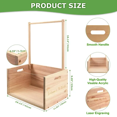 Vista 5 de PIIOSER Caja de Ducha de Bebé para Armario, Caja de Almacenamiento de Bebé Multifuncional de Madera y Acrílico Visible con Asa, Cestas de Juguetes