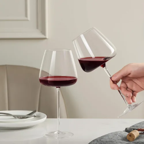 Vista 5 de Juego de 2 copas de vino tinto, cristal soplado a mano de 18 onzas, borde delgado, tallo largo, copas de vino blanco de primera calidad para bodas