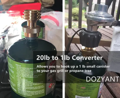 Vista 5 de DOZYANT Steak Saver adaptador de tanque de propano de 20 libras a 1 libra para cilindro desechable, convertidor universal de 1 libra / 16.4 oz