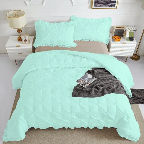 Vista 4 de TONY'S TEXTILES Lujoso edredón plisado de 1 pieza con volantes, súper suave de 450 GSM, para todas las estaciones, 1000 hilos, 100% algodón egipcio