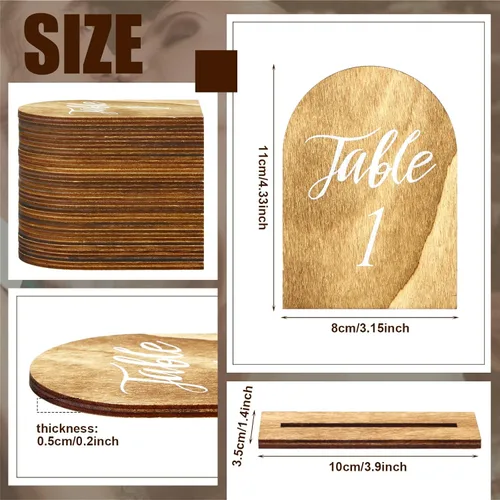 Vista 2 de Chunful 20 números de mesa de madera para boda con base de madera, centros de mesa de boda rústicos para mesas, letrero de número para decoración