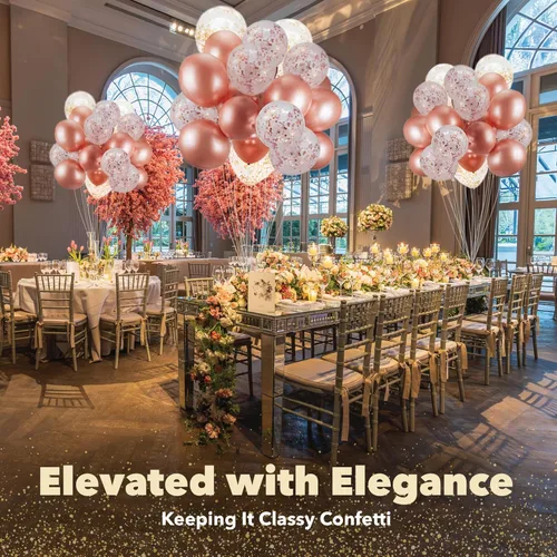 Vista 8 de Paquete de 60 globos de oro rosa para decoración de Dandy + globos de confeti con cinta, globos de oro rosa para fiestas, decoraciones de globos