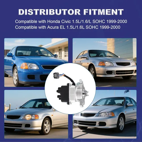 Vista 2 de JDMON Distribuidor de encendido compatible con Honda Civic Acura EL 1.5L 1.6L 1999-2000 SOHC TD-63U TD73U