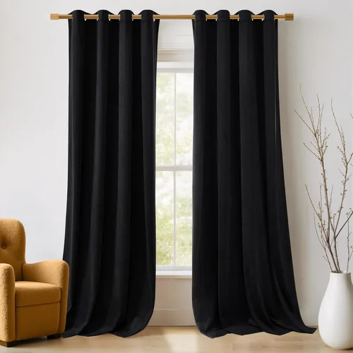 Vista 40 de NICETOWN Cortinas de terciopelo beige 100% opacas de 84 pulgadas de largo, 52 pulgadas de ancho, 2 paneles para dormitorio y sala de estar, cortinas