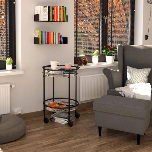 Vista 2 de Wallniture Bali Floating Wall Mount Metal U Shape Shelf Book CD DVD Storage Display Bookcase Black Set of 2