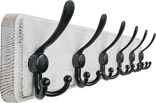 Vista 45 de Dseap Perchero de Pared Montado - 5 Ganchos Triangulares, Resistente, Perchero de Pared de Madera para Abriggos, Sombreros, Chaquetas, Ropa, Negro