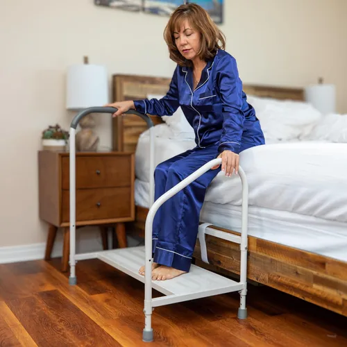 Vista 8 de step2bed Rieles de cama de lujo para adultos mayores, barandilla de seguridad de cama de altura ajustable para personas mayores con soporte
