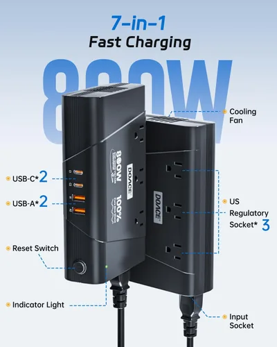 Vista 5 de DOACE Convertidor de 220 V a 110 V - Convertidor de voltaje de 800 W de EE. UU. a Europa para alisador de cabello, rizador, teléfono, convertidor