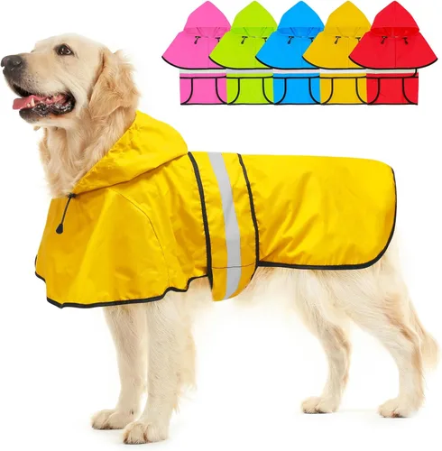 Vista 9 de Impermeable ajustable impermeable para perros, chaqueta reflectante para perros con capucha, abrigo ligero para lluvia para perros pequeños