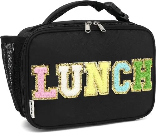 Vista 27 de FlowFly - Lonchera infantil, bolsa escolar aislada duradera con correa de hombro y soporte para botellas, minihielera térmica resistente al agua