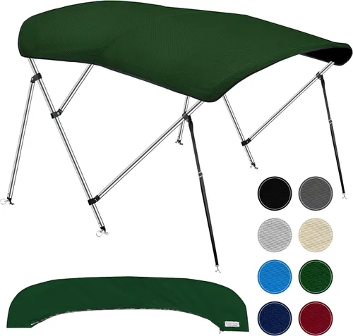 Vista 13 de NEH - Bimini Tops de 3 lazos para barcos, postes de apoyo, lona marina 900D a prueba de decoloración, funda de almacenamiento universal para pontón