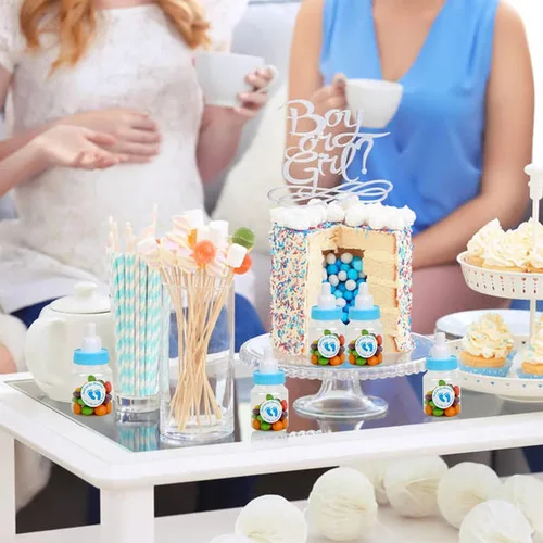 Vista 7 de 144 mini biberones azules para regalos de baby shower, plástico, ventilado, botella estándar, 5.5 onzas, juego de 144 con 500 calcomanías