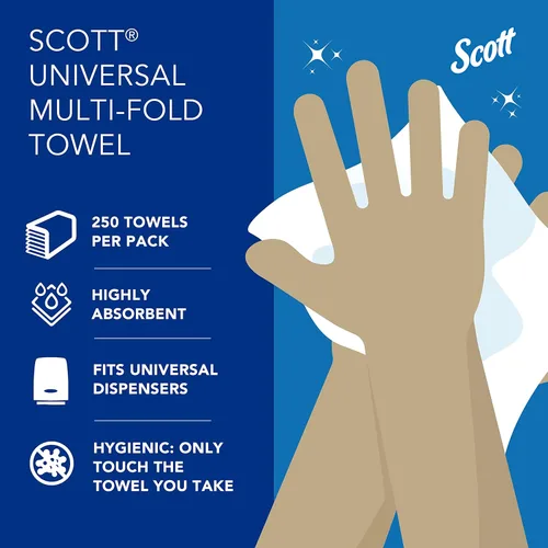 Vista 10 de Toallas de papel multifold universal Scott Professional, a granel (58091), bolsillos de absorción, blancas, toalla de 9.2"x9.4", blanca, comprimida