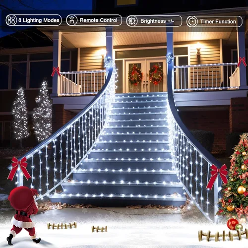 Vista 6 de JMEXSUSS Cuerda de luces LED de 100 luces LED que funcionan con pilas, resistente al agua, 33 pies, 8 modos, luces de batería al aire libre