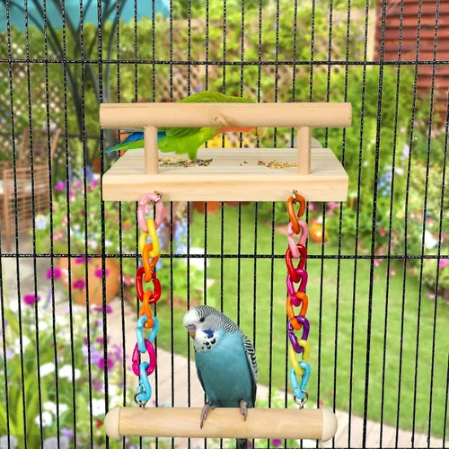 Vista 2 de FrgKbTm Perchas para pájaros, jaula de juguetes, plataforma de madera, para jugar, gimnasios, soportes de ejercicio con rueda de madera acrílica