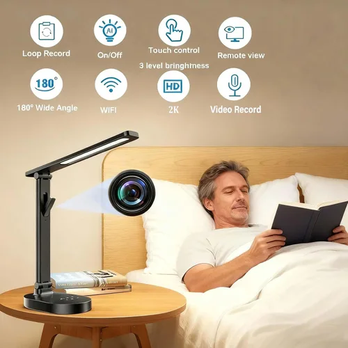 Vista 2 de Monitor de bebé inteligente WiFi con cámara, lámpara de escritorio para el cuidado de los ojos con 5 brillo, monitores de bebé 2k HD, conversación