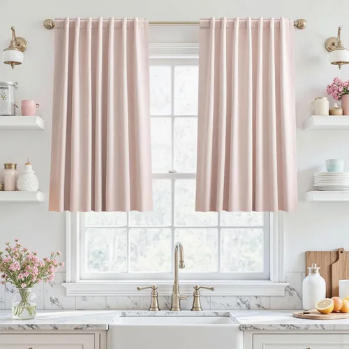 Vista 46 de UHITECH Cortinas opacas cortas de 24 pulgadas de largo para sala de estar, juego de 2 paneles con pestaña trasera, bolsillo para barra, cortinas