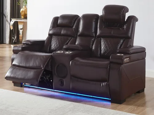 Vista 12 de THSUPER Juego de sofás reclinables de cuero transpirable con potencia con luz LED, asientos reclinables de cine en casa con reposacabezas