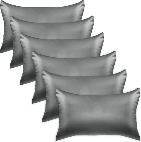 Vista 30 de Elegant Comfort Juego de 4 fundas de almohada de satén de viscosa refrescante con cierre de cremallera oculto, suave como la seda para el cuidado