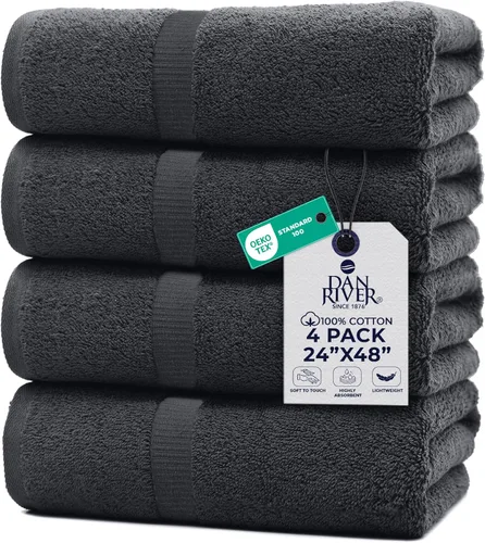 Vista 24 de DAN RIVER Juego de 2 tapetes de baño de algodón gris de 21 x 34 pulgadas, no es una alfombra de baño, toalla de baño 100% algodón hilado en anillo