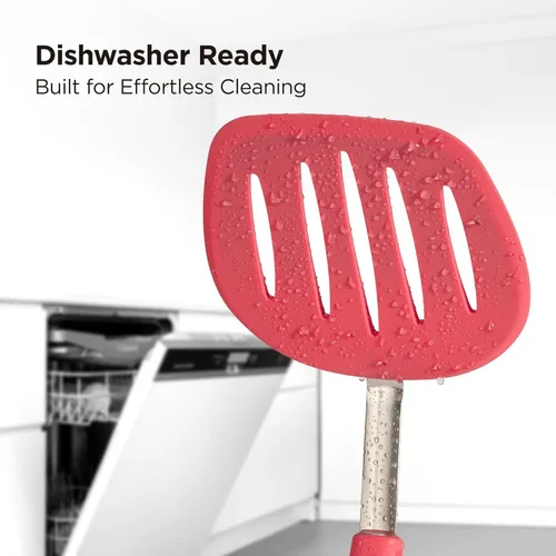 Vista 6 de Kitchen Mama WaltzGrip - Espátula de silicona platino para panqueques: resistente al calor, flexible, núcleo de acero inoxidable, antiadherente, Rojo