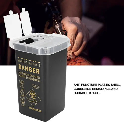 Vista 3 de LIZEALUCKY Contenedor de eliminación de agujas de riesgo biológico Contenedor de eliminación de objetos punzantes Contenedor de plástico desechable