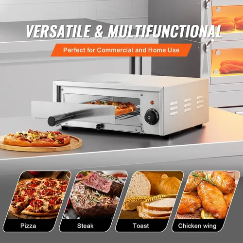 Vista 6 de VEVOR Horno eléctrico de pizza para encimera, 12 pulgadas, 1500 W, rango de temperatura de 122-662 ℉, construcción de acero inoxidable y bandeja